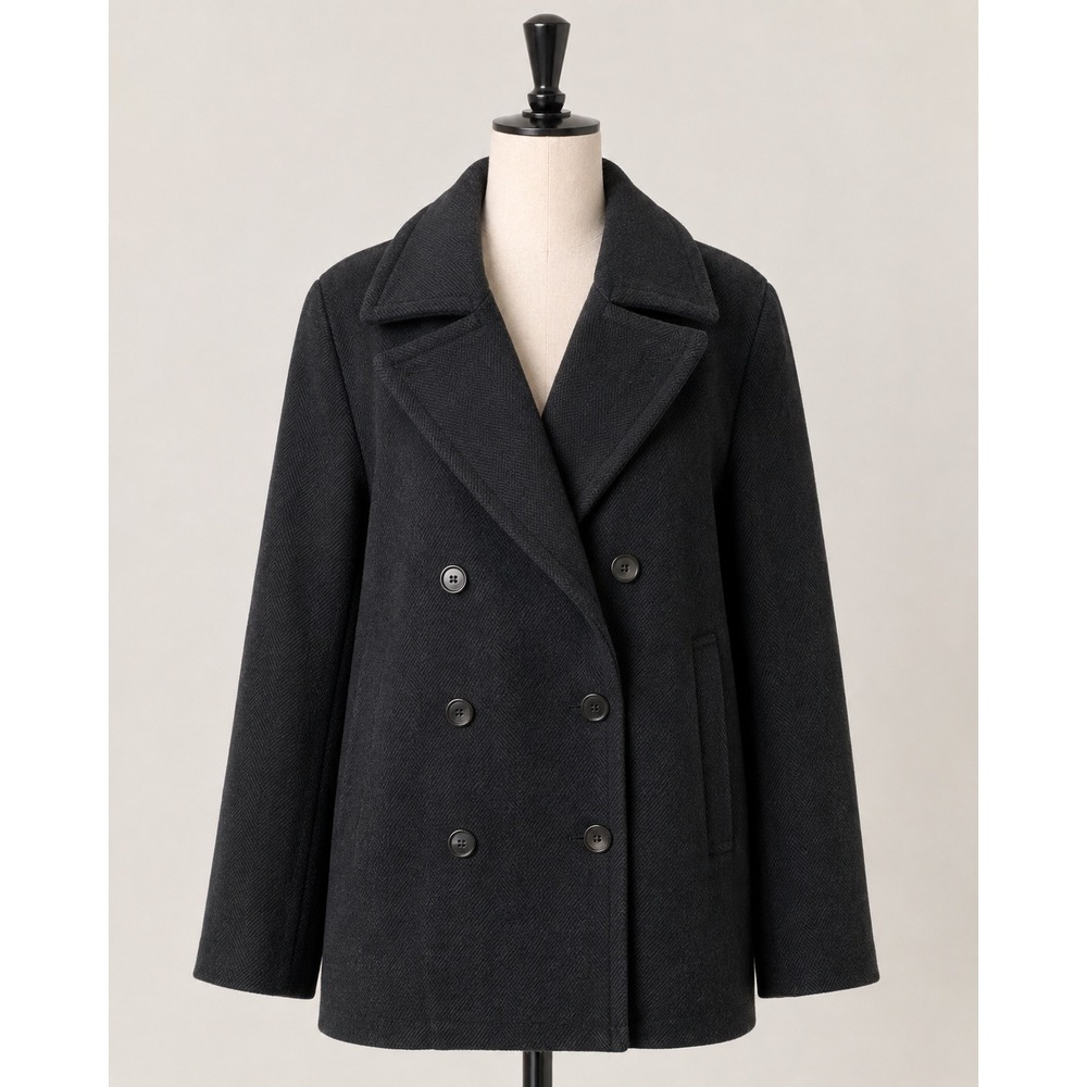 H&M Black Herringbone Wool Blend Peacoat – Men's 40R
